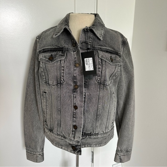 NWT $1350 SAINT LAURENT Washed Black Denim Trucker Jacket Womens SZ M - Picture 1 of 14